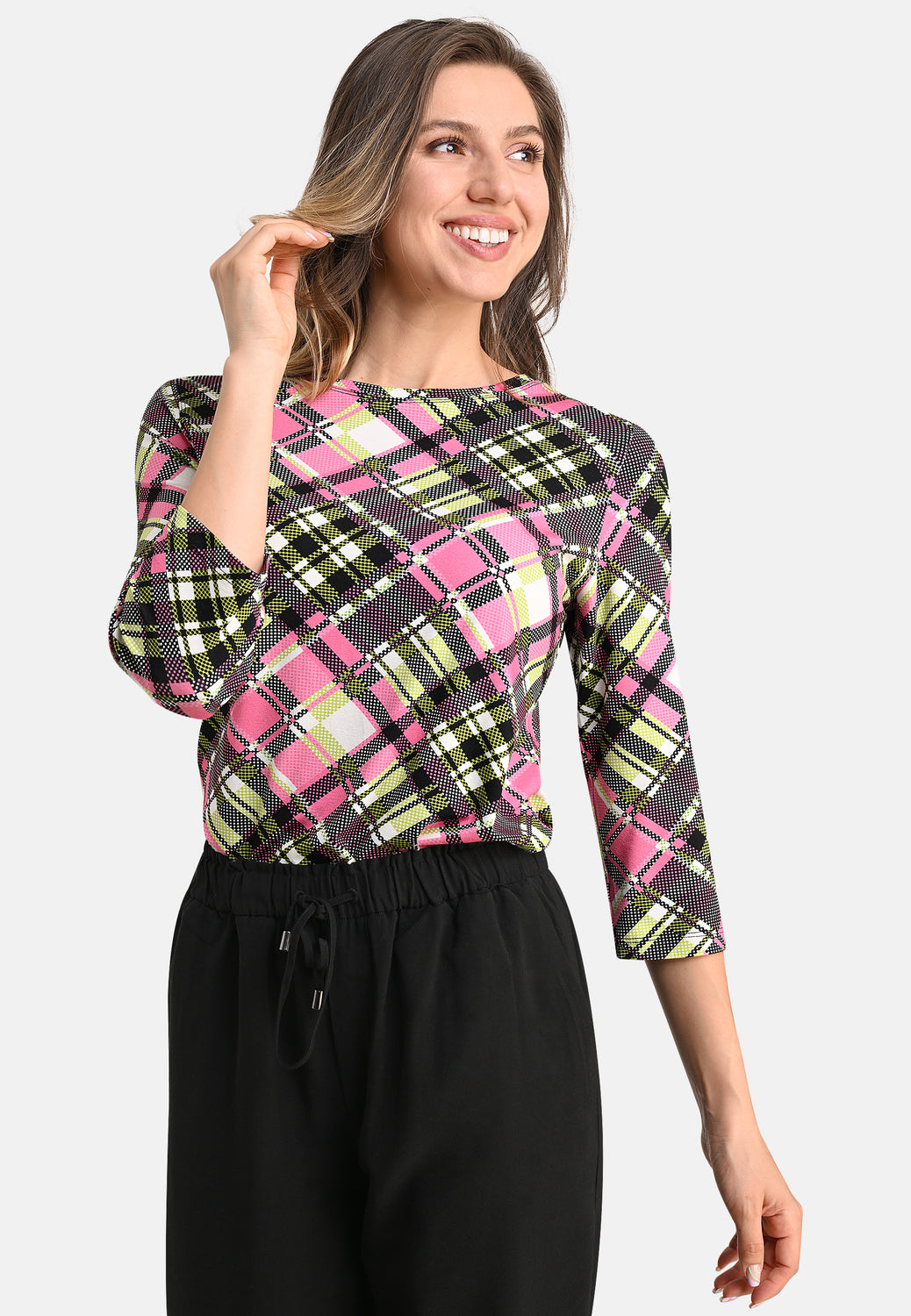 23518 Shirt ElasticCheck - 09/pink-green